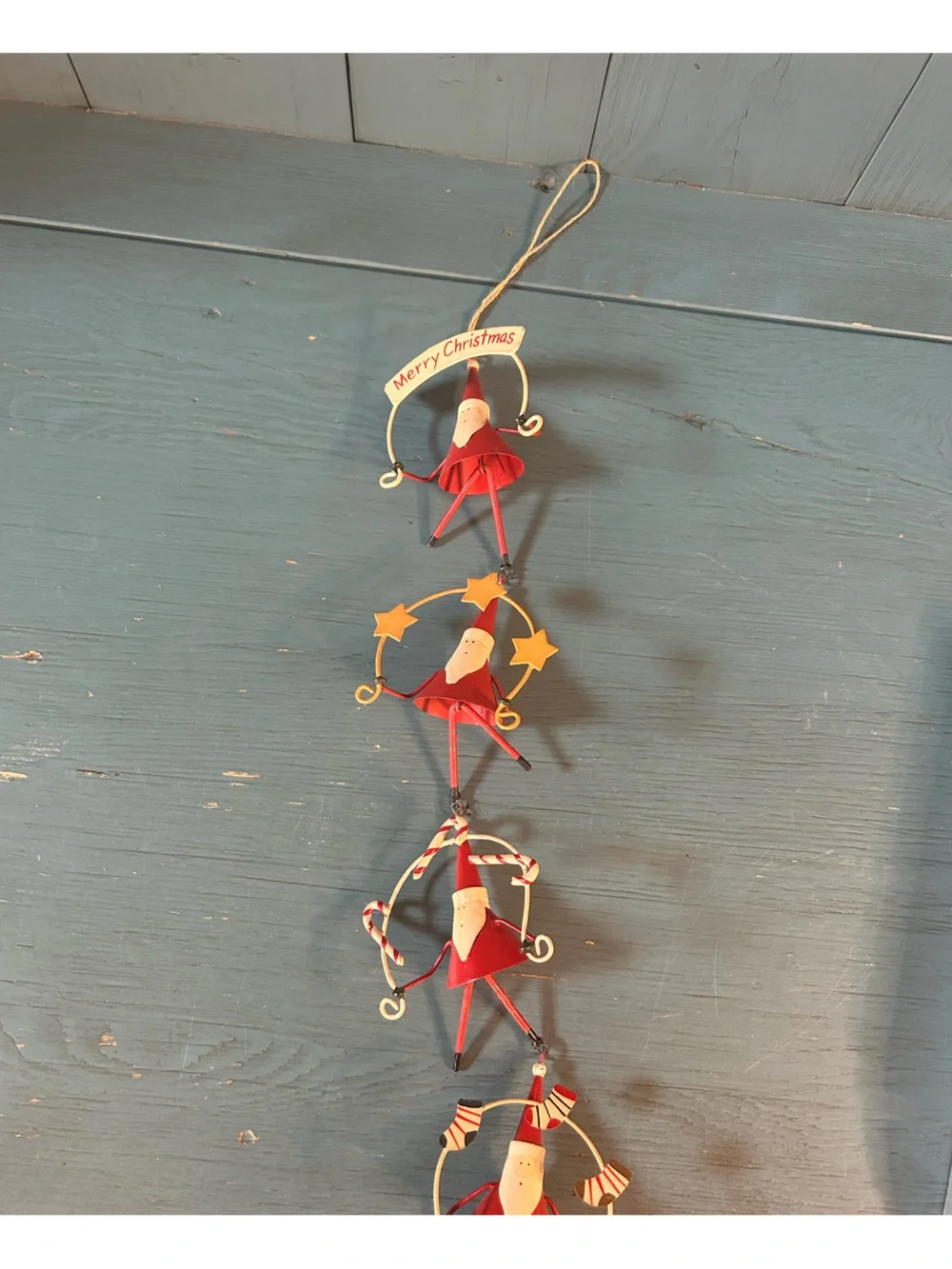Hand Crafted Red Santa Hanging Metal Ornament Garland - Holiday Decor